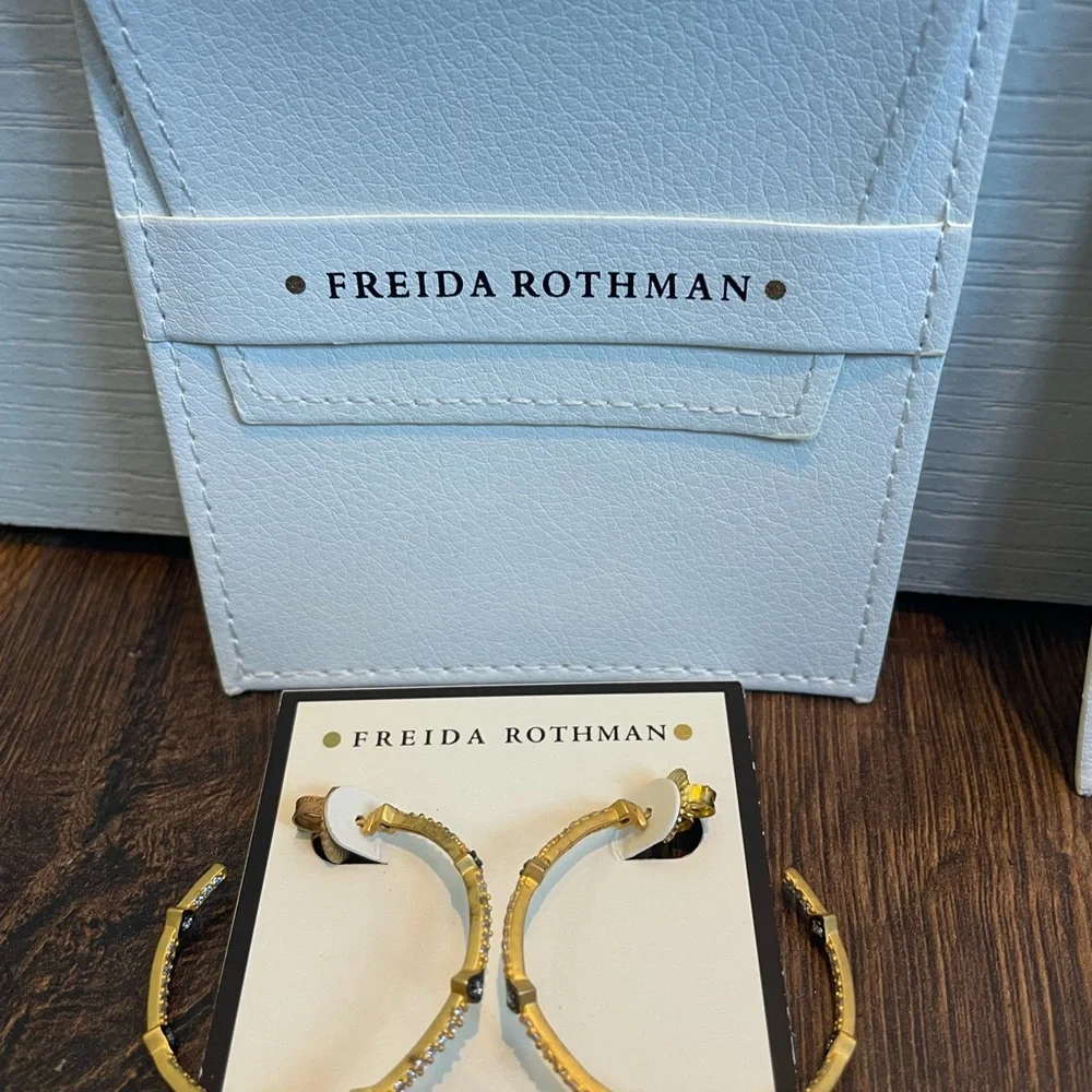 Freida Rothman Best Selling Pave Arrow Hoop Earrings, NWOT - Picture 7 of 9